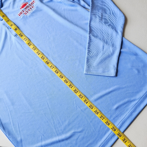 Nike Dri-FIT Delaware State Football Long Sleeve Polo Men L NCAA Blue Golf Shirt - Picture 9 of 11